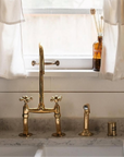 Unlacquered Brass Kitchen Bridge Faucet - 6” Core