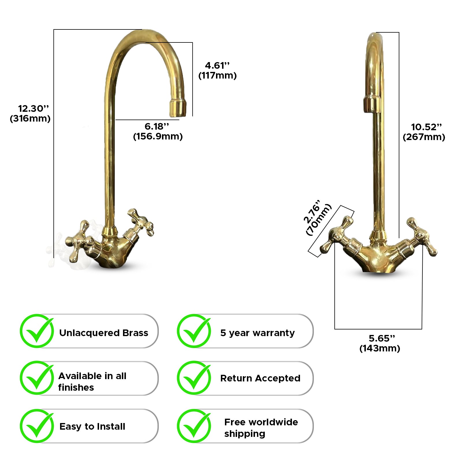 Unlacquered Brass Single Hole Faucet