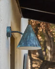 Handcrafted Outdoor Brass Wall Sconces With An Aged Verdigris Finish