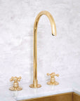 Snake Style Widespread 3 Holes Solid Unlacquered Brass Faucet