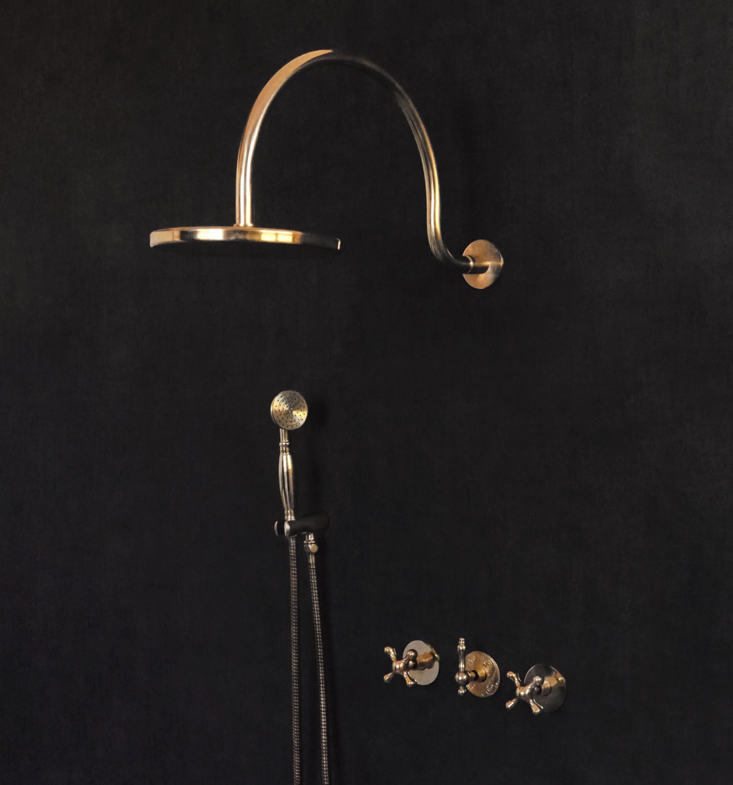 Maui Brass Rainfall Shower - Unlacquered Brass Shower Set