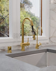 Unlacquered Brass Pull Down Kitchen Faucet