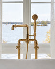 Lewistown Tub Filler with Hand Shower – Unlacquered Brass
