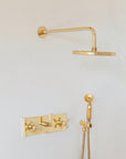 UNLACQUERED SOLID BRASS SHOWER SYSTEM - RAINFALL AND HANDHELD SHOWER SET
