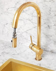 Unlacquered Solid Brass Pull Down Kitchen Faucet