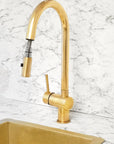 Unlacquered Solid Brass Pull Down Kitchen Faucet