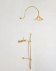 Unlacquered Brass Shower System, High Pressure Curved Arm, Santorini Style