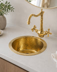 Hammered Unlacquered Brass Round Bar Sink