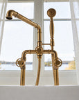 Lewistown Tub Filler with Hand Shower – Unlacquered Brass