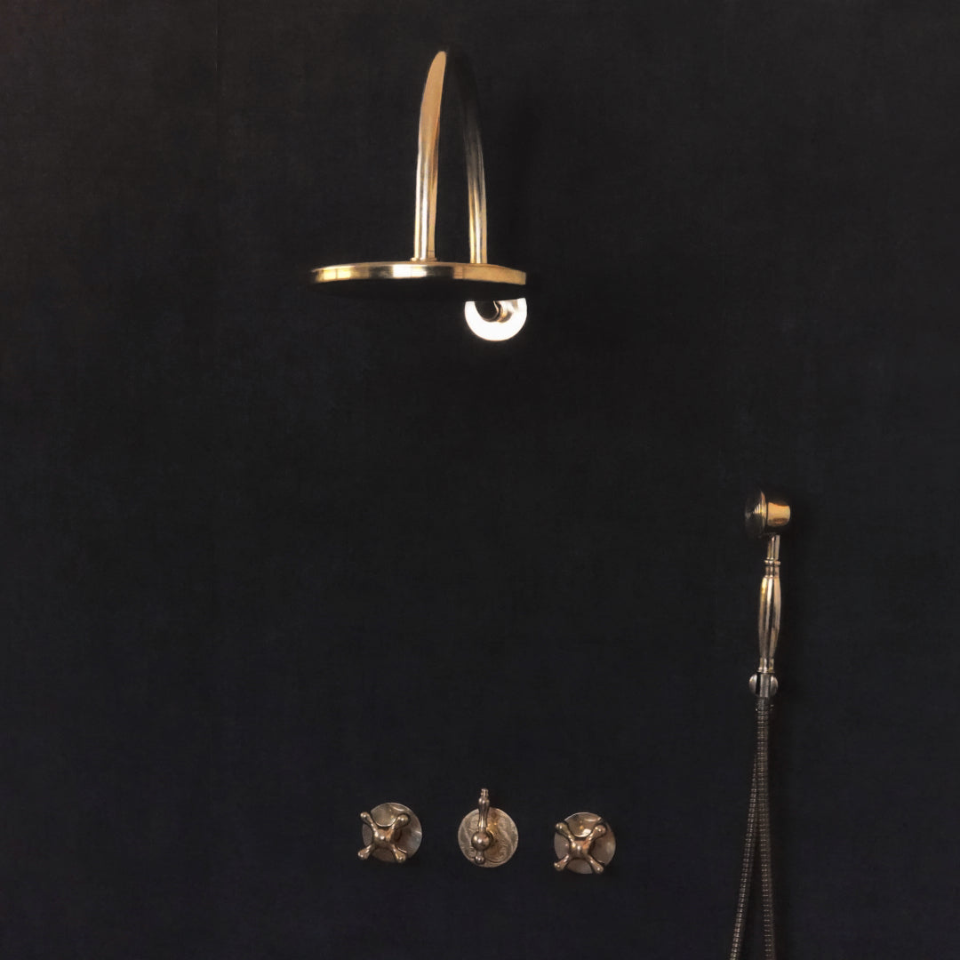 Maui Brass Rainfall Shower - Unlacquered Brass Shower Set