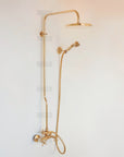 Handcrafted Unlacquered Brass Shower System, Rainfall Headshower