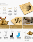 Brass Shower Floor Drain with Removable Strainer Cover