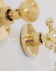 Unlacquered Brass Shower System, High Pressure Curved Arm, Santorini Style