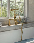 Unlacquered Solid Brass Telephone Tub Filler with Handheld, Deck & Wall Mounted