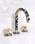 Wood & Brass Deck Mounted Brass Bathroom Faucet