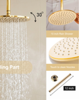 Unlacquered Brass Shower System – Dual Rain Shower with Ceiling Head & Handheld Set