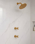 Unlacquered Brass Shower with Rainfall Shower Head – Hot & Cold Valve
