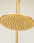 Whitney Exposed Pipe Wall Mount Shower with Rainfall Shower Head – Unlacquered Brass