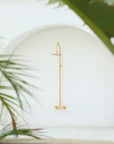 Whitney Exposed Pipe Wall Mount Shower with Rainfall Shower Head – Unlacquered Brass