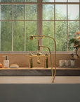 Unlacquered Solid Brass Telephone Tub Filler with Handheld, Deck & Wall Mounted