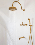 Santorini unlacquered brass shower set by Brasslik