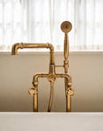 Lewistown Tub Filler with Hand Shower – Unlacquered Brass