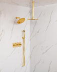 Unlacquered Brass Shower System – Dual Rain Shower with Ceiling Head & Handheld Set
