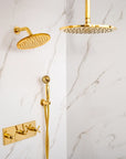 Unlacquered Brass Shower System – Dual Rain Shower with Ceiling Head & Handheld Set