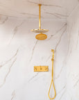 Unlacquered Brass Shower System – Dual Rain Shower with Ceiling Head & Handheld Set