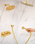 Unlacquered Brass Shower System – Dual Rain Shower with Ceiling Head & Handheld Set