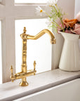 Solid Brass Single Hole Bar Sink Faucet with Dual Handles – Unlacquered Brass