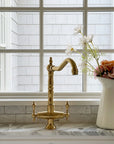 Solid Brass Single Hole Bar Sink Faucet with Dual Handles – Unlacquered Brass