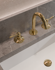 Unlacquered Brass Bathroom Faucet, 3 Holes Deck Mount Faucet