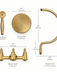 Al Sultan brass rain shower with unlacquered brass finish