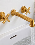 Reference image of wall-mounted brass tub spout; handles not included