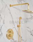 Colorado solid unlacquered brass shower system with handheld