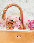 Copper finish brass vanity faucet with graceful gooseneck spout