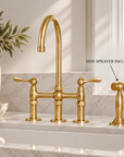 Unlacquered Brass Newcastle Bridge Faucet with Sprayer