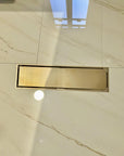 Casada Unlacquered Brass Linear Shower Drain – Tile Insert Bathroom Floor Drain, 12” & 24”