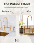 Unlacquered Brass Bridge Kitchen Faucet with Side Sprayer and Drinking Water Tap
