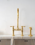 Unlacquered Brass Kitchen Bridge Faucet - 6” Core