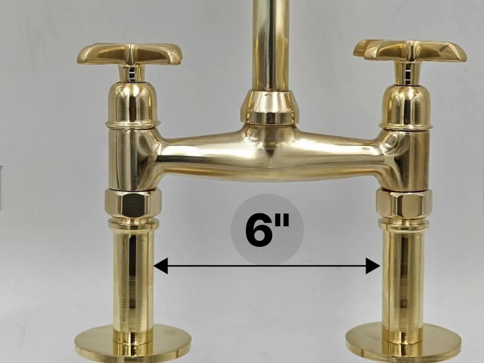 Unlacquered Brass Kitchen Bridge Faucet - 6” Core