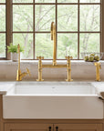 Unlacquered Brass Bridge Kitchen Faucet with Side Sprayer and Drinking Water Tap