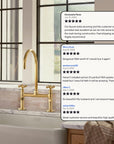 Unlacquered Brass Bridge Kitchen Faucet with Side Sprayer and Drinking Water Tap