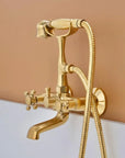 Unlacquered Solid Brass Telephone Tub Filler with Handheld, Deck & Wall Mounted