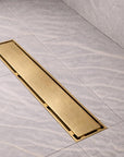 Casada Unlacquered Brass Linear Shower Drain – Tile Insert Bathroom Floor Drain, 12” & 24”