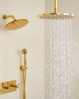 Unlacquered Brass Shower System – Dual Rain Shower with Ceiling Head & Handheld Set