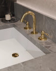 Unlacquered Brass Bathroom Faucet, 3 Holes Deck Mount Faucet