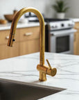 Unlacquered brass pull down kitchen faucet