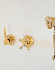 Handcrafted Santorini curved arm unlacquered brass shower